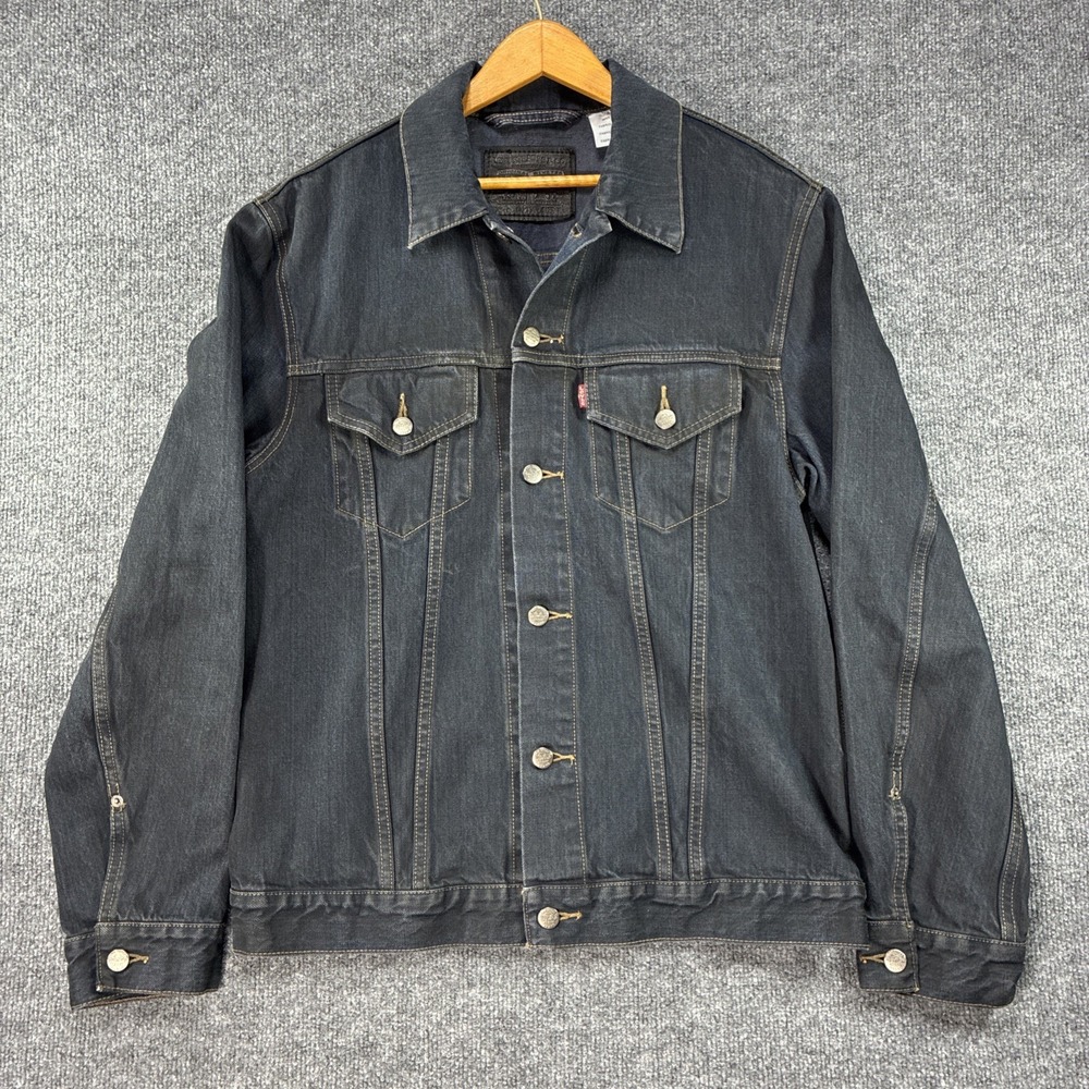 Levis Jacket Mens L Black Denim Type 3 Trucker Western Dark Y2K Red Tab